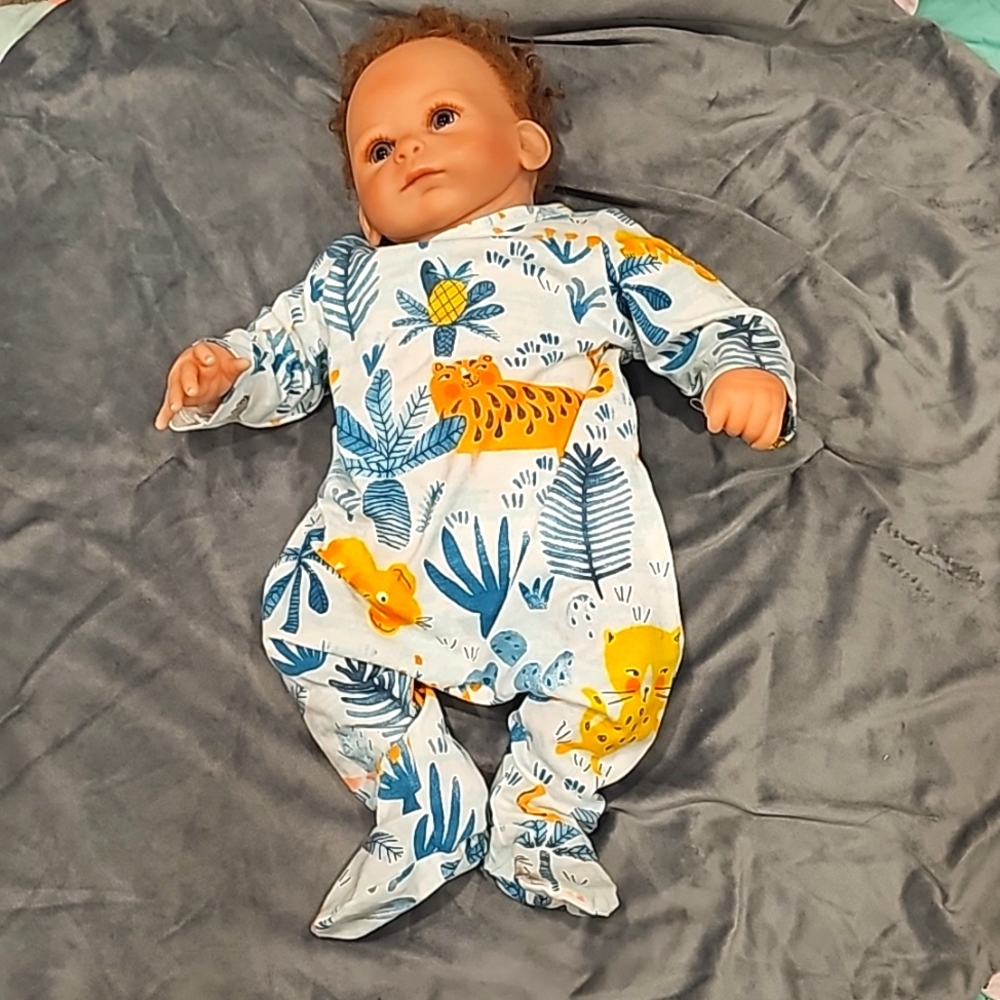 F Catimini footed onesie 0-3mo. Adorable, tiger monkey, jungle, cute button back